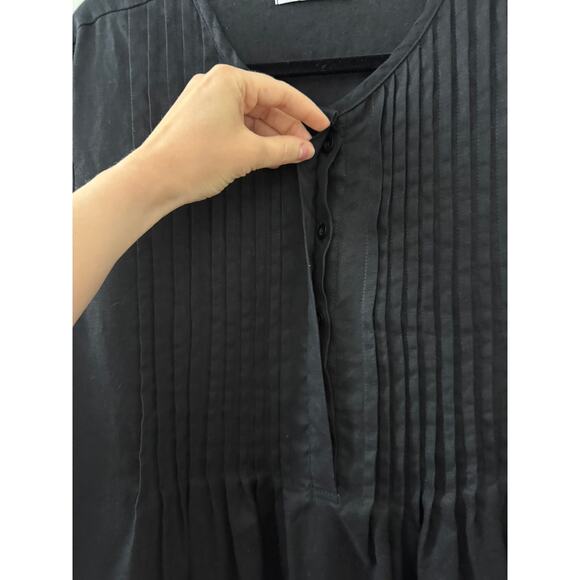 LJC 100% Linen‎ Lagenlook Resortwear Minimalist Pleat Ruffle Black Shirt Dress M - Picture 5 of 11